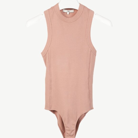 Tibi Toffee Ribbed T-Shirt Racerback Bodysuit - Picture 2 of 9